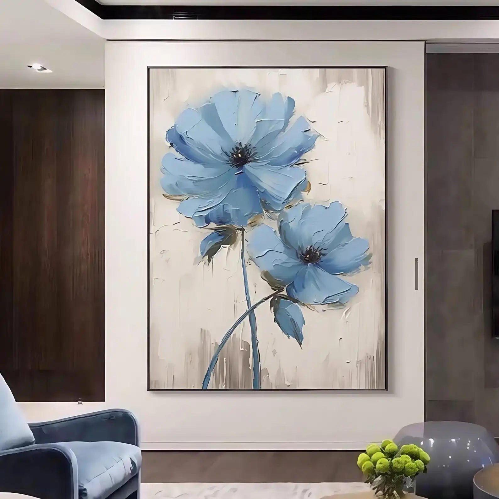 Mhemyo Abstract Blue Yellow Oil Painting on Canvas