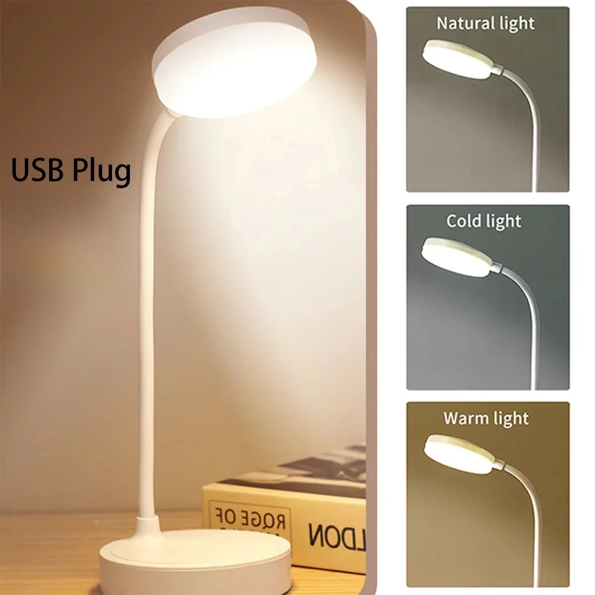 LED Desk Lamp with 3-Level Dimmer and USB Power