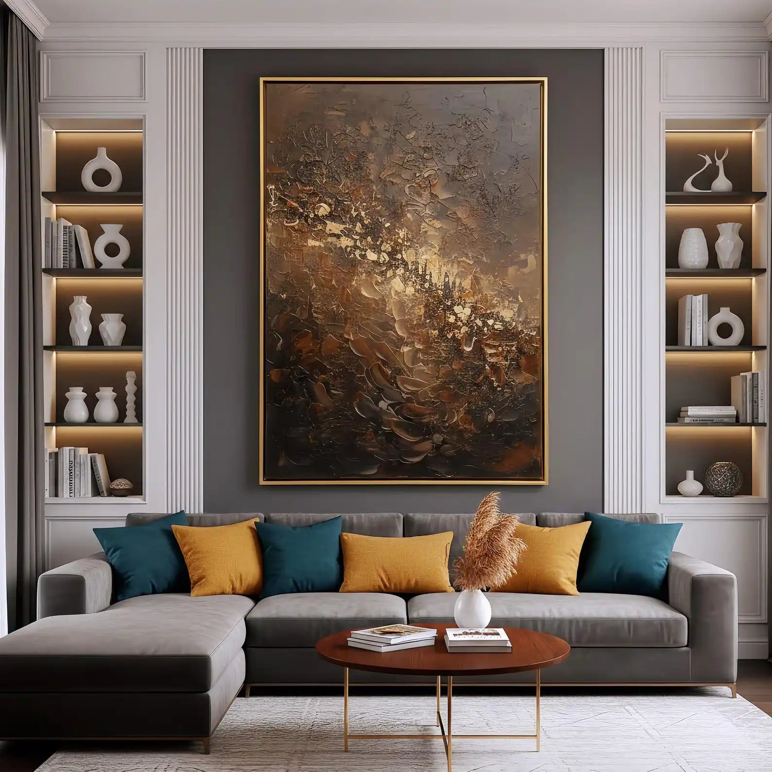 Mhemyo Abstract Blue Yellow Oil Painting on Canvas