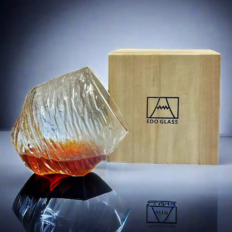3D Mountain Whiskey Glass in Wooden Gift Box