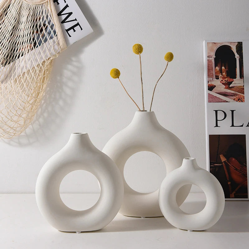 Nordic White Plastic Flower Vase for Home Decor