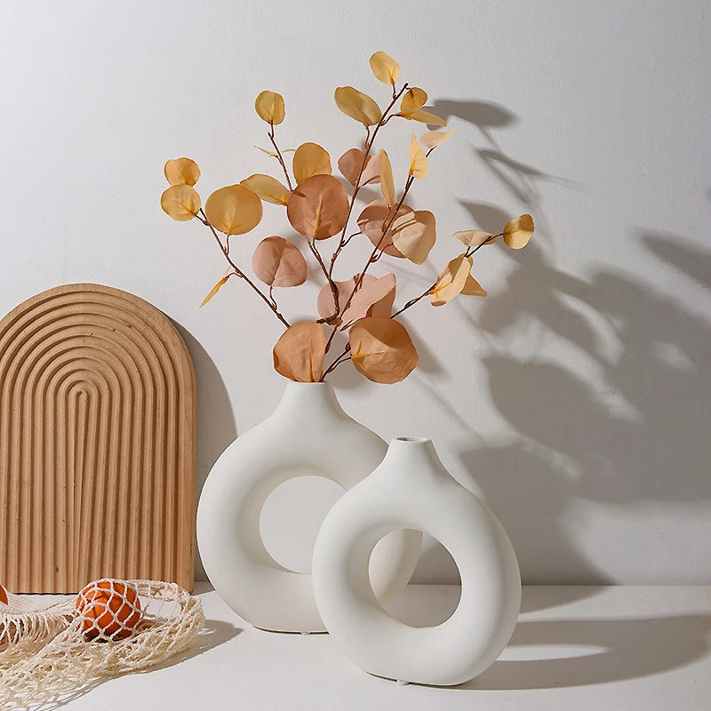 Nordic White Plastic Flower Vase for Home Decor